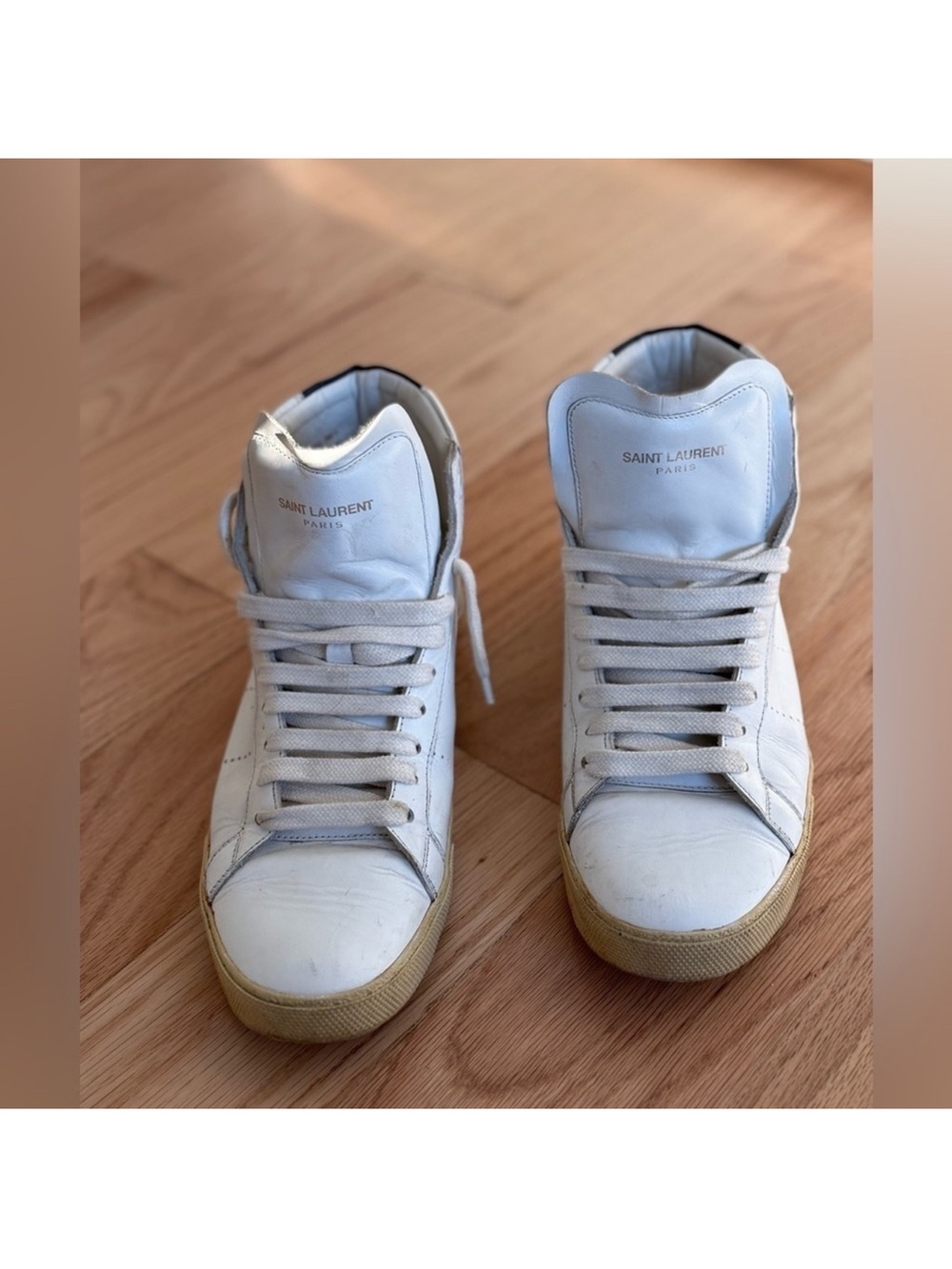 Saint Laurent White Leather High-Top Sneakers with Cream Sole